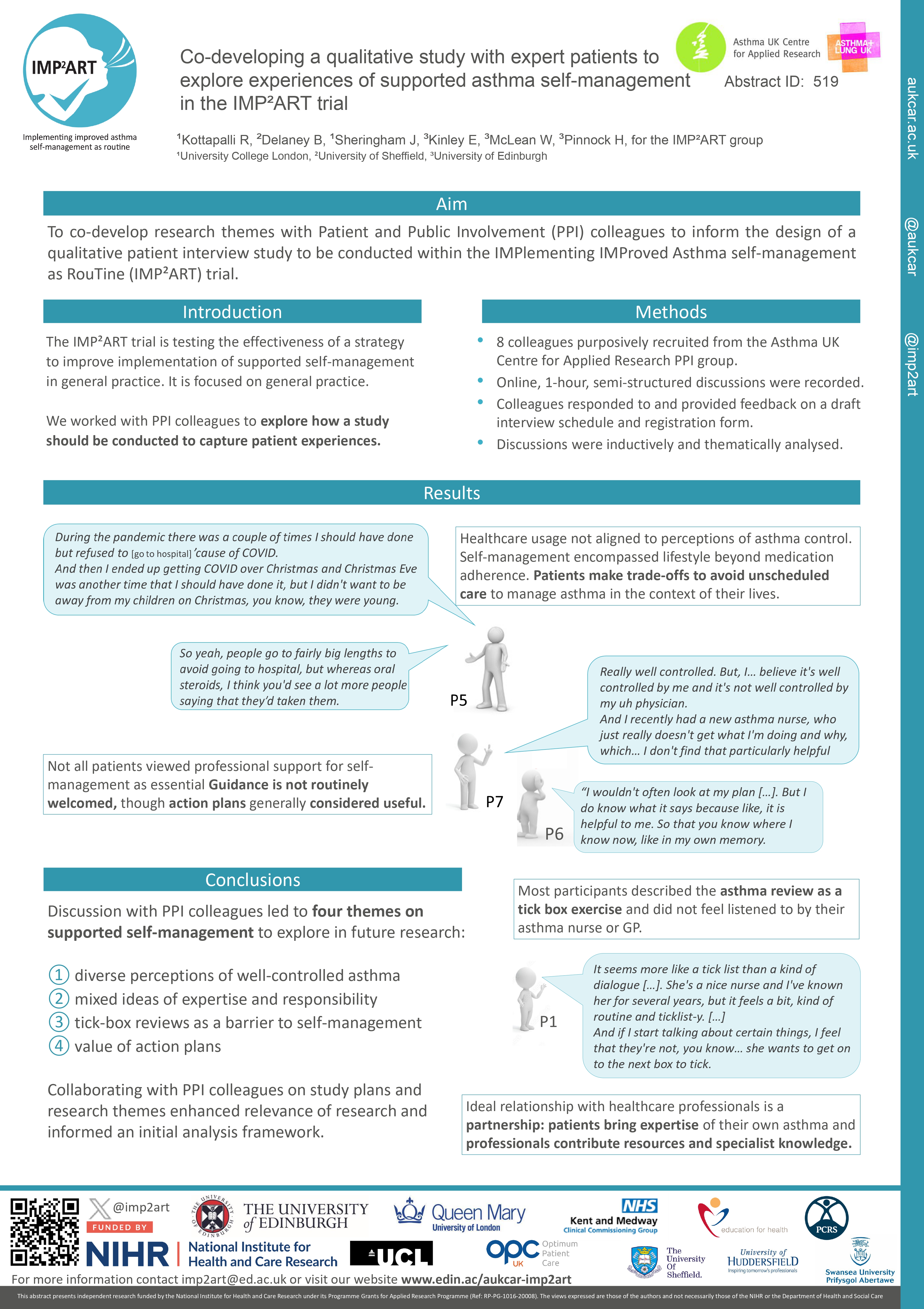 Abstract poster - Co-developing a qualitative study with expert patients to explore experiences of supported asthma self-management in the IMP²ART trial (ID 586)