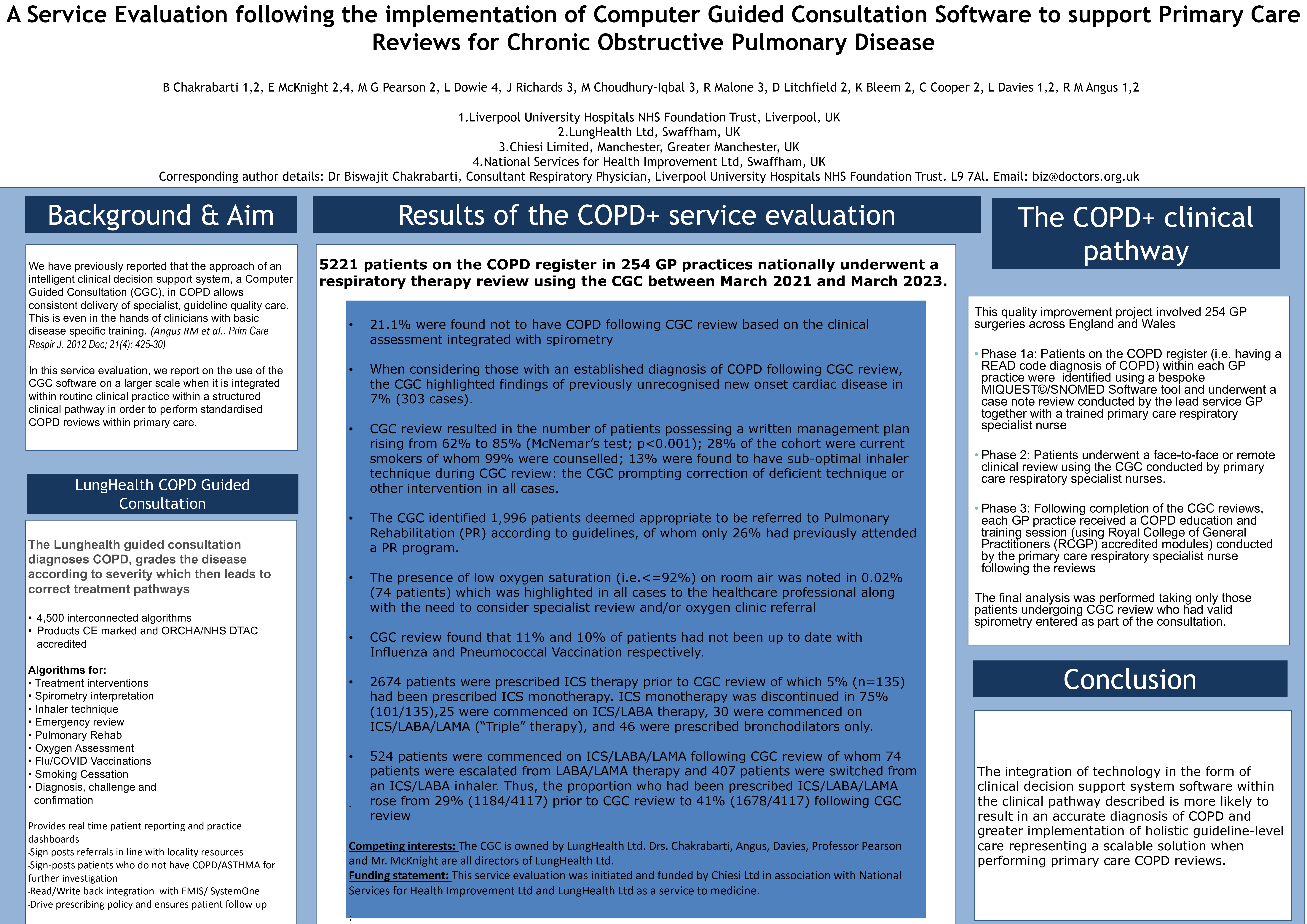 Abstract poster - A Service Evaluation following the implementation of Computer Guided Consultation Software to support Primary Care Reviews for Chronic Obstructive Pulmonary Disease (ID 494)