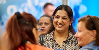 Smiling in the exhibition