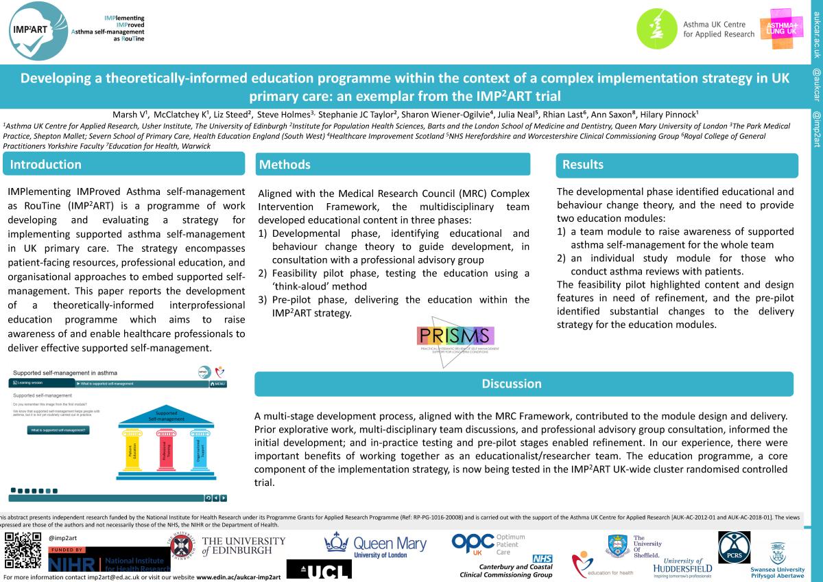 Abstract poster - Developing a theoretically-informed education programme within the context of a complex implementation strategy in UK primary care: an exemplar from the IMP2ART trial (ID 382)